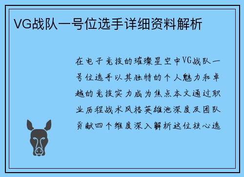 VG战队一号位选手详细资料解析