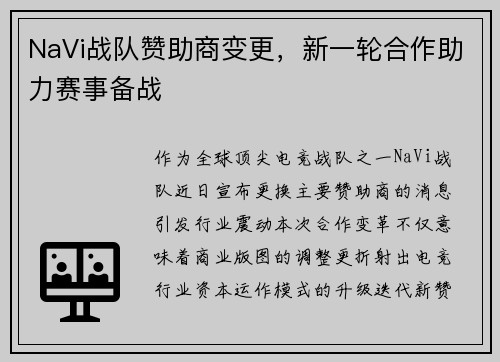 NaVi战队赞助商变更，新一轮合作助力赛事备战